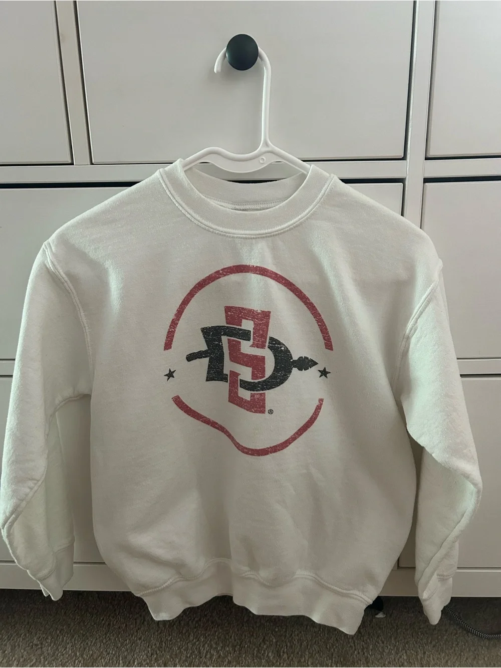 White Graphic Crewneck Sweatshirt with Red & Black Logo